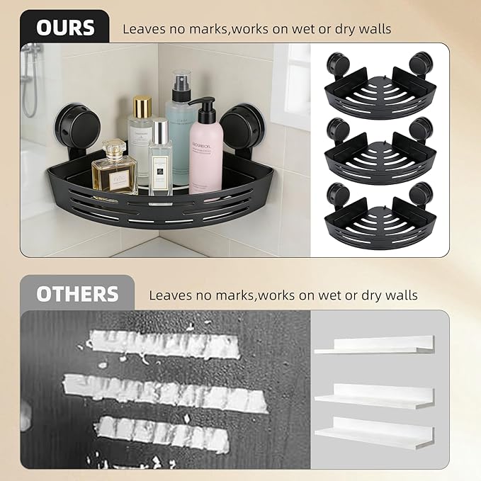 Corner Shower Caddy Suction Cup, 2 Pack Triangle Corner Shower Shelves No Drilling Bathroom Organizers and Storage, Removable Waterproof Showers Bathroom Shelf Rack