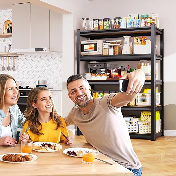 2-Piece Set 46''W Storage Shelves,3000LBS Garage Shelving,Adjustable Garage Shelves,Heavy Duty Metal Shelving, 5 Tier Wood Utility Steel Shelf, Easy-to-Install Shelving Units 2 Pack