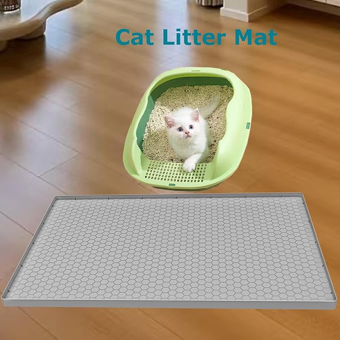 Under Sink Mat 37 x 22 for Kitchen Waterproof, Silicone Under Kitchen Bathroom Sink Liner Mat, Easy to Clean Cabinet Mat Organizers and Storage, Light Grey