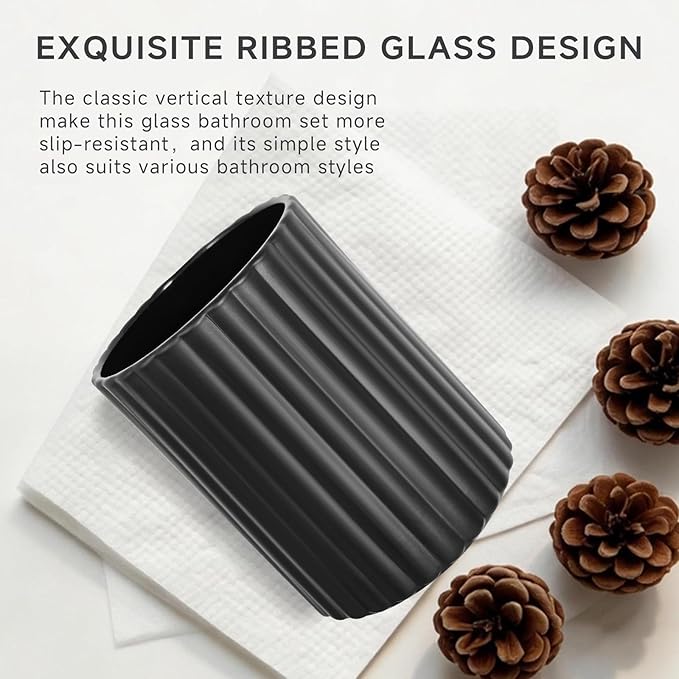 2 PCS Black and Gold Glass Bathroom Accessory Sets, Black Bathroom Set, Soap Dispenser and Toothbrush Holder Set for Modern Bathroom Decor