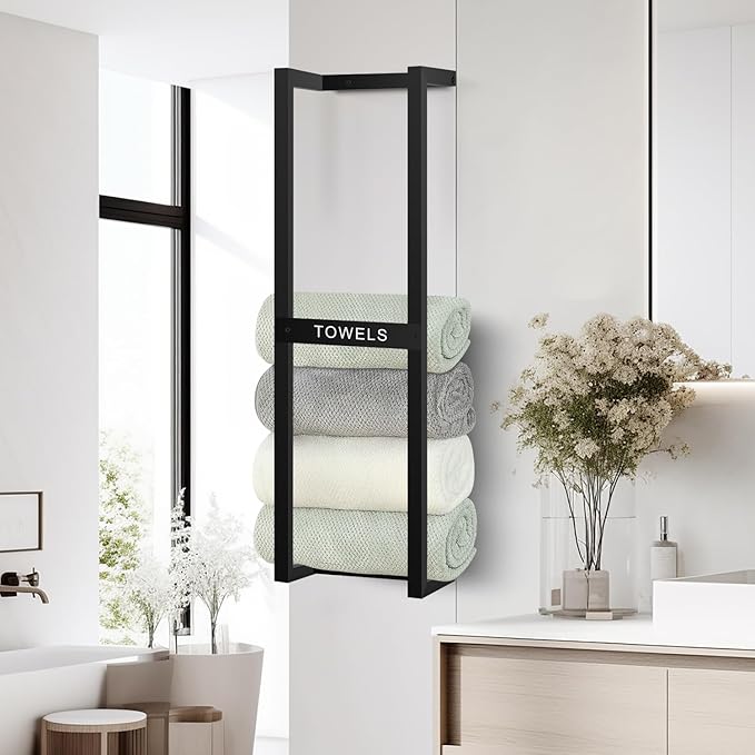 Towel Rack for Rolled Towels, Towel Racks for Bathroom, Wall Mounted 31 inch Bathroom Towel Storage Rack, Bath Towel Holder Wall for Modern Small Space Bathroom Towel Storage