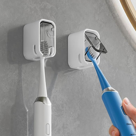 Toothbrush Holders for Bathroom【Innovation Single Slot Design】 2PCS Toothbrush Holder Wall Mounted with Cover for Shower, Single Toothbrush Dispenser Storage Organizer for Family & Travel