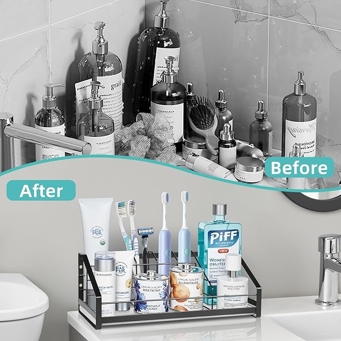 Toothbrush Holder with Instant Drying Diatomite Base – Bathroom Countertop Organizer for Electric Toothbrush, Toothpaste, Sink Accessories – Waterproof Steel Toothbrush Stand for Bathroom Vanity