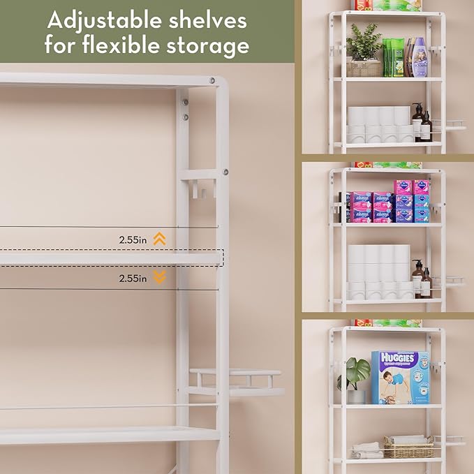 SAYGOER Glass Over the Toilet Shelf, 3-Tier Over-The-Toilet Storage Rack, Adjustable Shelf Bathroom Organizer, White Space Saving Shelves