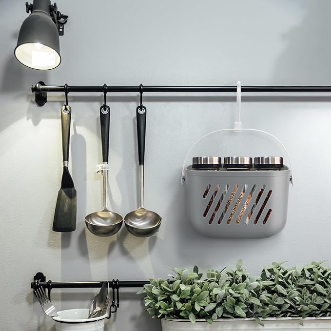 Gatuida Plastic Hanging Basket for Shower, Hanging Shower Caddy, Portable Storage Basket Kitchen Organizer with Hook for Bathroom Kitchen, 8.3 x 5.5 x 5.1 Inch (Grey)