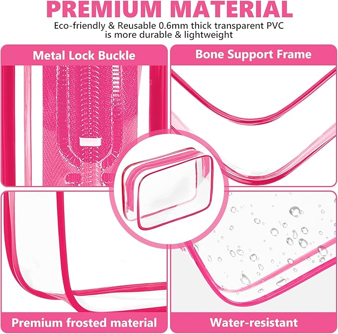 AURUZA Clear Makeup Bag,Portable Travel Toiletry Bags with Zipper, TSA Approved Clear Organizer Bags, PVC Cosmetic Pouch for Airport Airline Compliant