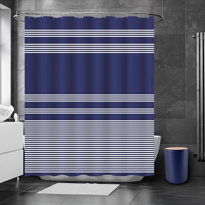 Britimes Bathroom Accessories Sets, Blue Shower Curtain Set with Trash Can, Soap Dispenser, Toilet Brush Holder, Toothbrush Holder and Toothbrush Cup for Bathroom Decor 72"*72"