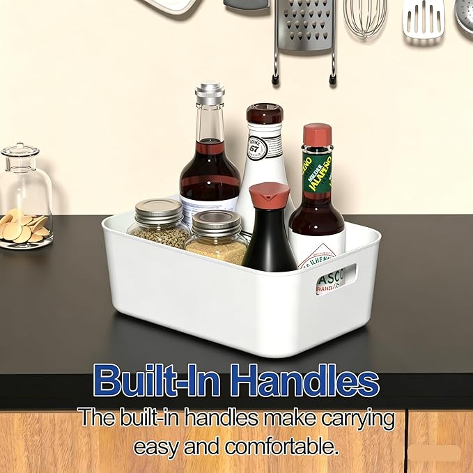 12 Pack Plastic Storage Bins, Multi-Use Organizer Bins, Perfect for Kitchen, Cabinet, Bathroom, Under Sink Storage, White