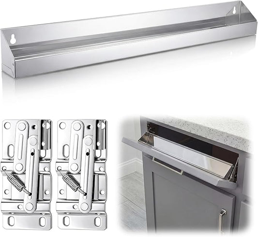 1 Set 28 Inch Stainless Steel Sink Drawer Pivot Hinge Kit Include Tip Out Tray for Sink and Hinges Large Pull Out Storage Organizer for Kitchen Bathroom Base Cabinets