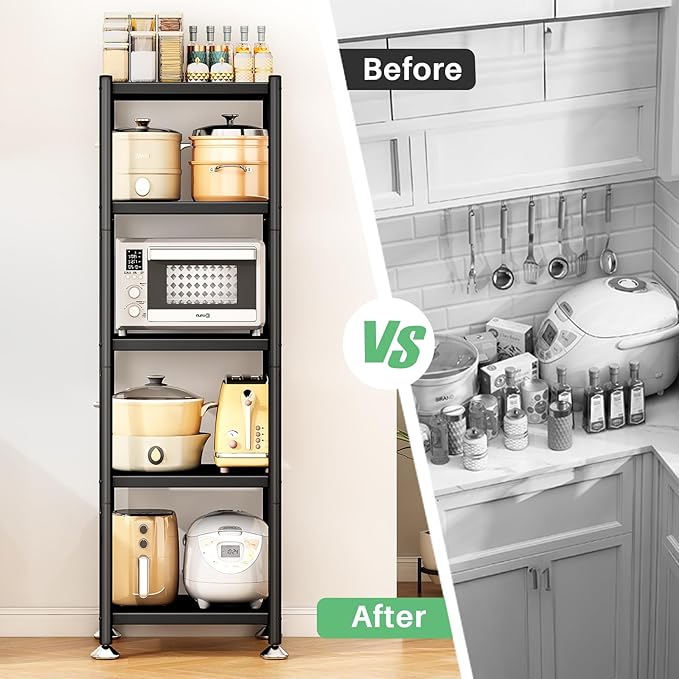 PXRACK 5-Tier Kitchen Storage Shelves, Adjustable Metal Shelves for Storage Pantry Shelves with Rolling Wheels, Storage Rack Shelving Unit Organizer for Bedroom Laundry Closet