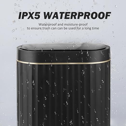 ELPHECO Black Bathroom Trash Can with Lid 2 Gallon Sensor Trash Bin, Automatic Narrow Garbage Can, Waterproof Smart Trash Can, Slim Motion Sensor Waste Bins for Bathroom, Living Room, Office