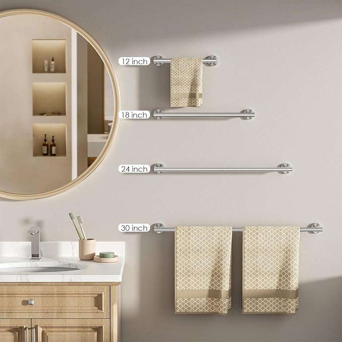 FORIOUS Towel Bar Wall Mounted, Stainless Steel Towel Racks for Bathroom, Includes Wall Mounting Hardware (Brushed Nickel, 14 Inch)