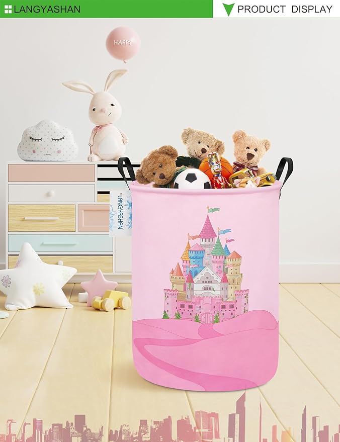 Storage Bin, Canvas Fabric Collapsible Organizer Basket for Laundry Hamper,Toy Bins,Gift Baskets, Bedroom, Clothes,Baby Nursery (Round Castle)