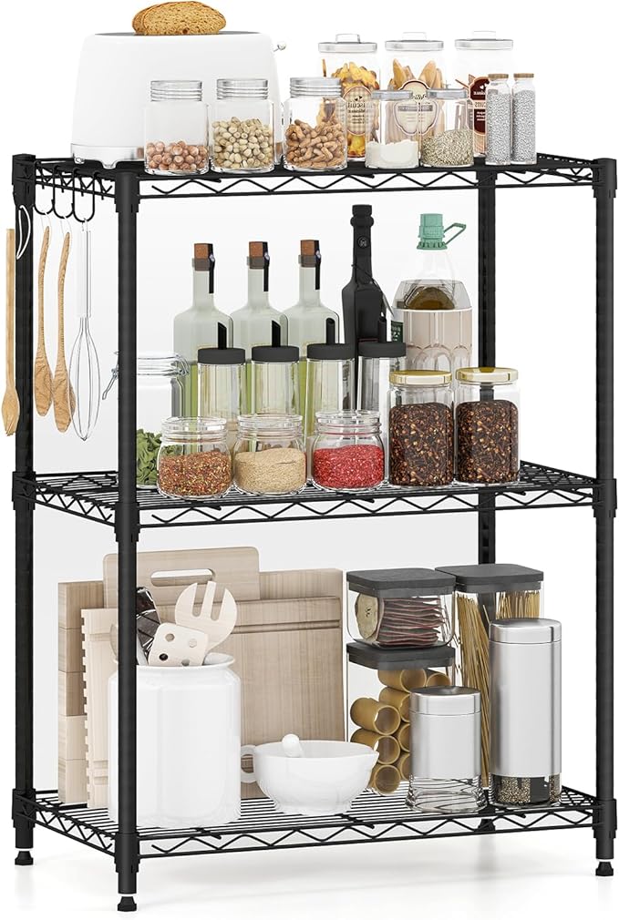 GOFLAME 3-Tier Metal Storage Shelving Unit, Heavy-Duty Adjustable Utility Shelf with V-Shaped Wire Rack, 450 LBS Storage Organizer for Home, Kitchen, Garage, Basement, 23.5”L x 13.5”W x 31”H