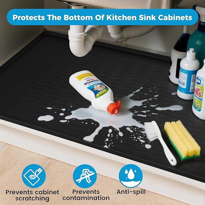 URMONA 19'' x 12'' Waterproof Silicone Under Sink Mat Cabinet and Counter Protector, Shelf Liner for Kitchen and Bathroom, Storage and Organizers, Litter Mat, Pet Cat Puppy Essentials(Brown)