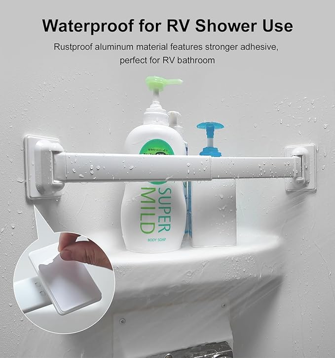 RV Shower Corner Storage Bars 3 Pack, Aluminum Adjustable Camper Shower Shelf Retainer Bars for Bathroom Storage and Organization, RV Essential Accessories for Travel Trailer Inside, 10-15 Inches
