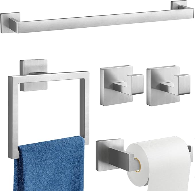 Gypie 24-Inch Extended Towel Bar Set Wall Mounted, Bathroom Accessory Set Brushed Nickel 5-Pieces Bathroom Hardware Set