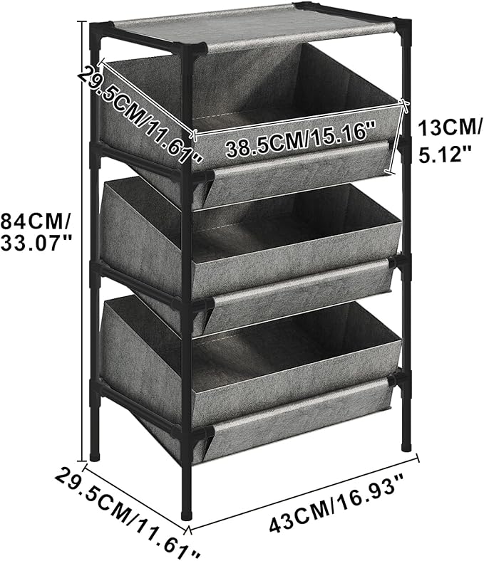 Buzowruil Storage Shelving 3-Tier Utility Shelving Unit Organizer Rack Toy Rack for Home,Office Bedroom, Living Room,Kitchen,Entryway, Grey