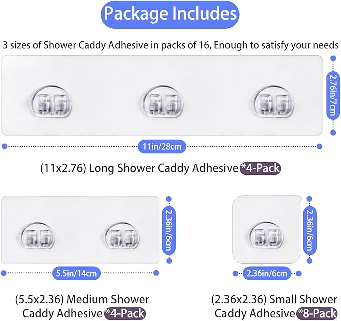 16Pack Shower Caddy-Adhesive Replacement, Strong Adhesive Hook Strip, Waterproof Shower Caddy Basket Shelf for Bathroom Storage Shelves and Kitchen Racks , No Drilling