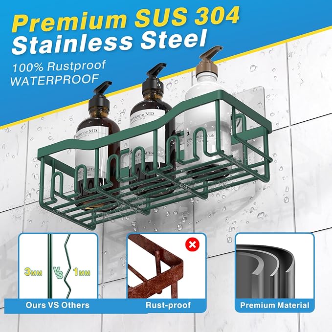 EUDELE Shower Caddy 2 Pack, Adhesive Shower Organizer for Home Decor & Kitchen Storage, No Drilling, Rustproof Stainless Steel Bathroom Shelf Organizer