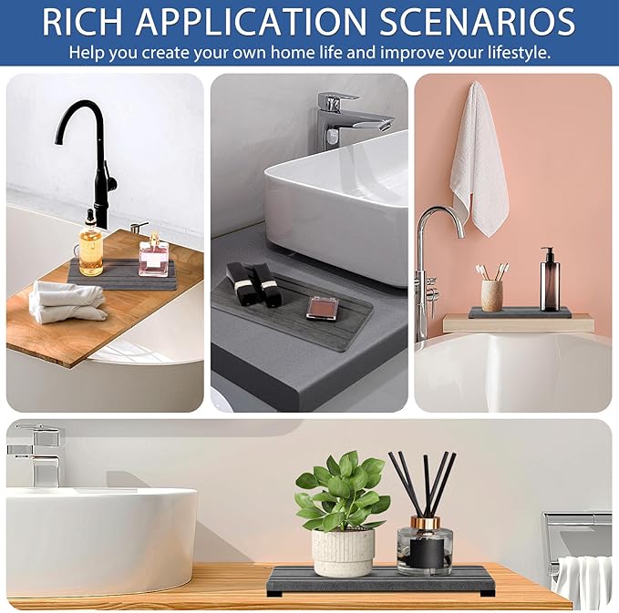 2PCS Water Absorbing Stone Tray, Quick Drying Diatomite Stone Sink Tray, Water Absorbent Diatomite Coasters for Kitchen Sink, Bathroom Counter Hand Soap Dish Toothbrush Holders