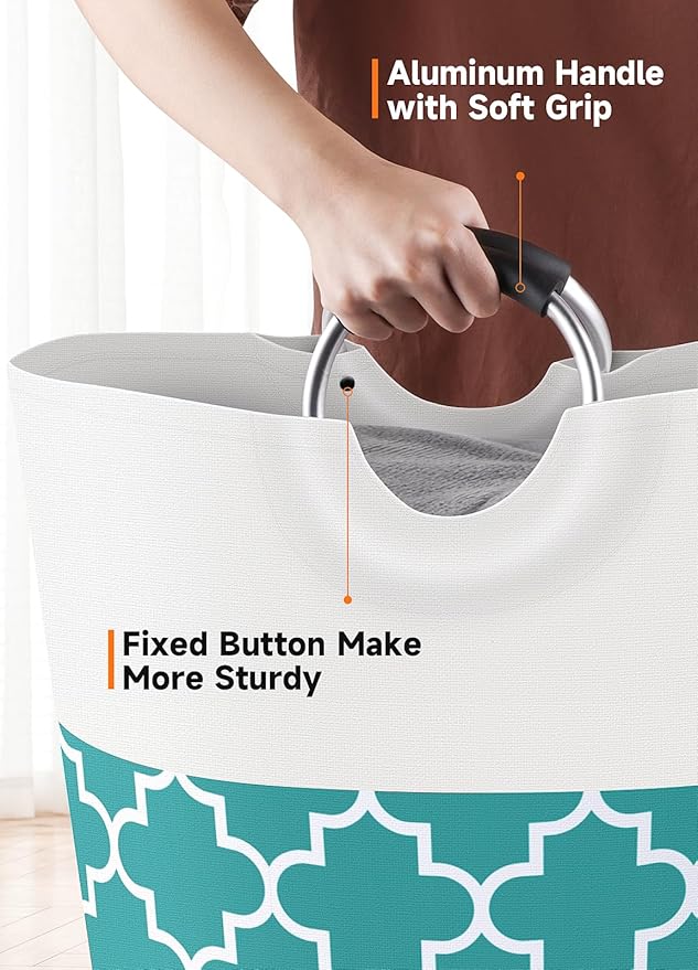 Fabspace Large Laundry Basket Laundry Hamper Bag Washing Bin Clothes Bag Collapsible Tall with Handles Waterproof Travel Bathroom College Essentials Storage for College Dorm, Family (Green) 82L