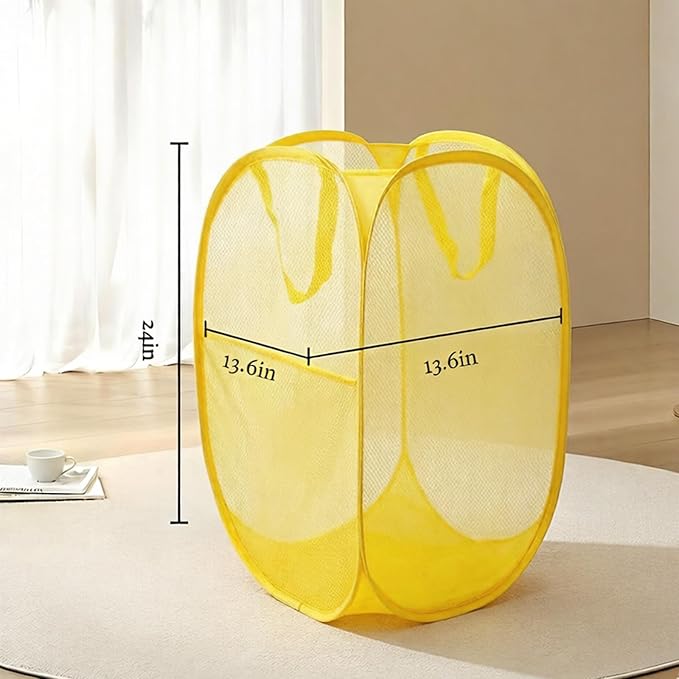 Pop up hamper, the upgraded laundry basket with breathable side pocket mesh. Ideal for room, apartment, dormitory, travel, business trip & kids storage (1,yellow)