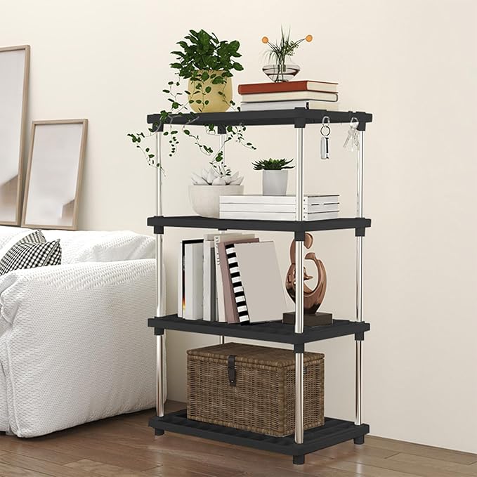 4-Tier Storage Shelf – Standalone or Connectable Heavy-Duty Metal Rack for Instant Kitchen, Pantry & Closet Organization, Easy Assembly