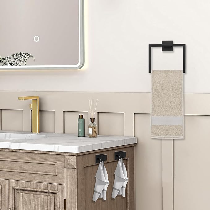 JOPOFI 5 Piece Bathroom Towel Bar Set - 23.6 Inch Bathroom Towel Holder, SUS304 Stainless Steel Towel Racks for Bathroom Wall Mounted, Bathroom Hardware Accessories Set - Matte Black