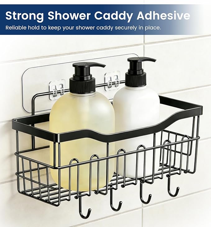 16 Pack Shower Caddy Adhesive Replacement Pads, Strong Transparent Waterproof Sticky Hooks, No-Drill Wall Mount Adhesives for Bathroom Shelves, Corner Baskets, Kitchen Racks and Soap Holders