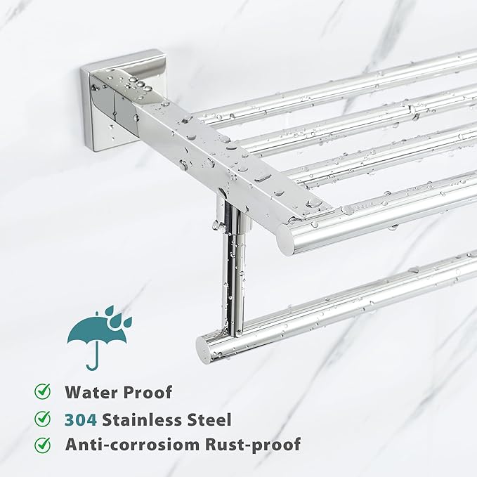 Alise 16 Inch Towel Racks for Bathroom Wall Mounted,Bathroom Towel Rack with Tower Bar,Double Towel Racks for Bathroom,SUS304 Stainless Steel Bathroom Towel Holder Polished Chrome