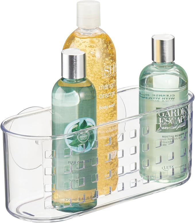 iDesign Hanging Suction Shower Caddy Basket for Bathroom Storage - Clear - Made in USA