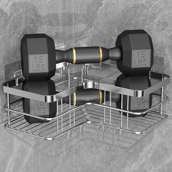 Corner Shower Caddy, 4-Pack Adhesive Shower Shelves with Soap Holder No Drilling, Rustproof Bathroom Shower Organizer Storage, Silver