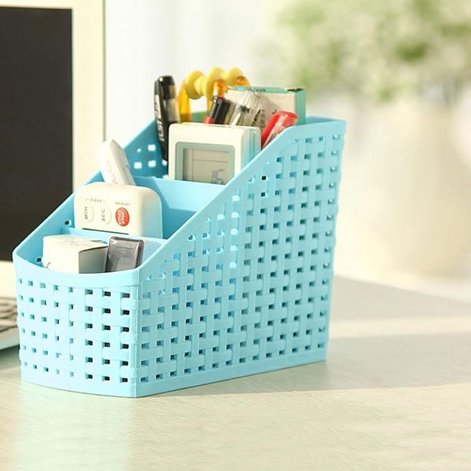 Plastic Multipurpose Storage Basket Rack Desk Organizer with 4 Sections for Stationery Pen Stand | Cutlery Stand | Bathroom Stand | Set of 2 | Multicolour, regular (MIC6949)