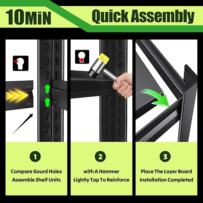 3000LBS Garage Shelving, Heavy Duty Garage Shelves, Adjustable Metal Shelving, Easy Assembly Garage Storage Shelves, Utility Storage Rack Shelf for Garage, Basement, Warehouse, 72" H x 59" W x 20" D