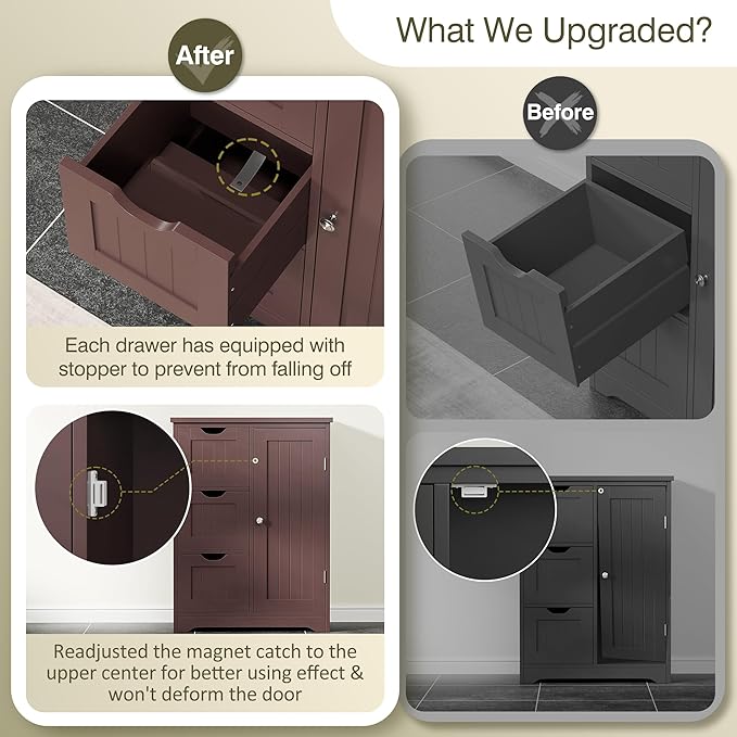 SUPER DEAL Bathroom Storage Cabinet with 3 Drawers and 1 Door, Entryway Home Decor Furniture Towels Storage Organizer Unit, Brown