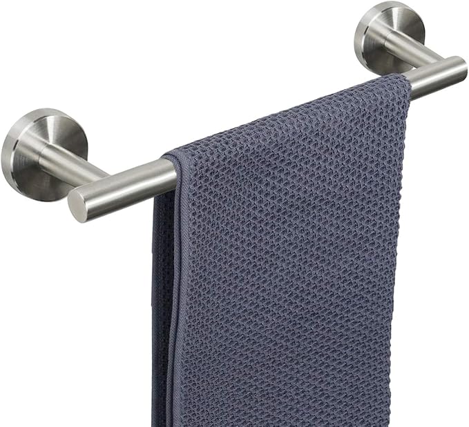 NearMoon Bath Towel Bar, Thicken Stainless Steel Shower Towel Rack Holder Wall Mounted for Bathroom,12-lnch Overall Length-10-lnch Usable Hanging Space (1 Pack, Brushed Nickel)
