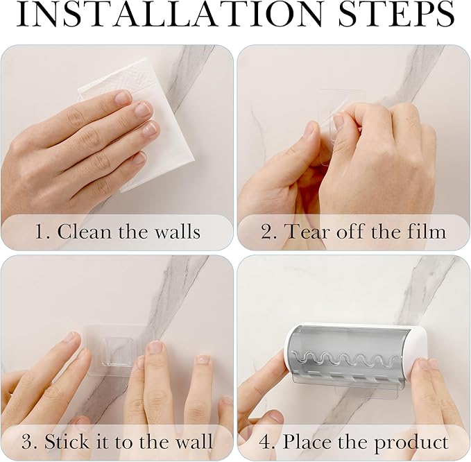 1 PCS Self Adhesive Toothbrush Holder with Cover for Bathroom, 5-Slot Wall Mounted Toothbrush Organizer Rack for Shower, Dorm, Cabinet (Grey)