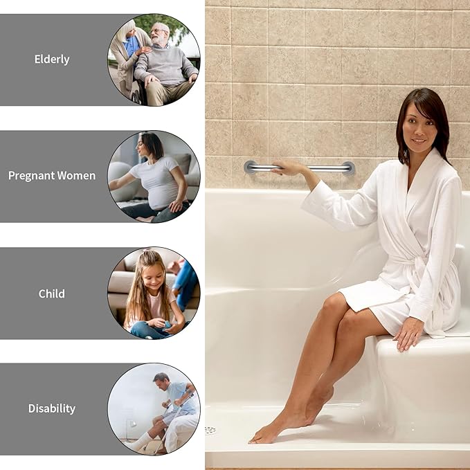 16 Inch Shower Grab Bar Satin Brushed Nickel, ZUEXT Stainless Steel Safety Grab Bar Handle, Bathroom Balance Bar, Safety Hand Rail Support - Handicap, Elderly, Injury, Senior Assist Bath Handle