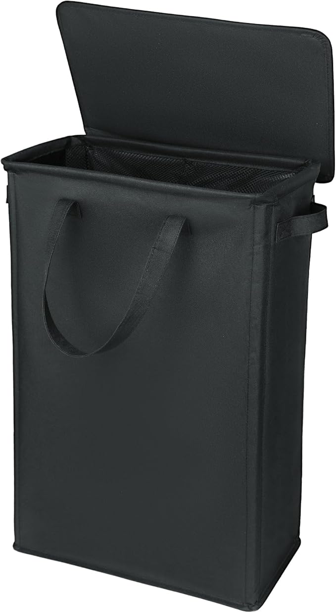 GOMAJI Slim Laundry Basket with Lid and Handles, Foldable Laundry Basket for Clothes, Clothes Hamper Easy to Carry, Dirty Hampers for Bedroom, Bathroom, Dorm, College, 12.7 Gallons(48L)