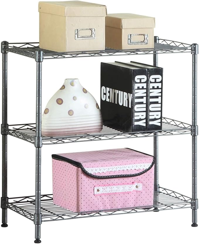 3-Shelf Storage Shelving Unit,Concise Carbon Steel & PP Organizer Wire Rack for Garage, Bathroom, Kitchen (Black)