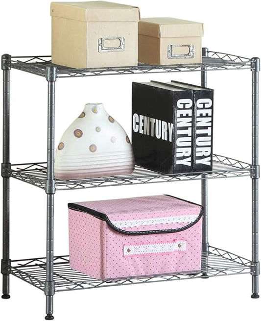 3-Shelf Storage Shelving Unit,Concise Carbon Steel & PP Organizer Wire Rack for Garage, Bathroom, Kitchen (Black)
