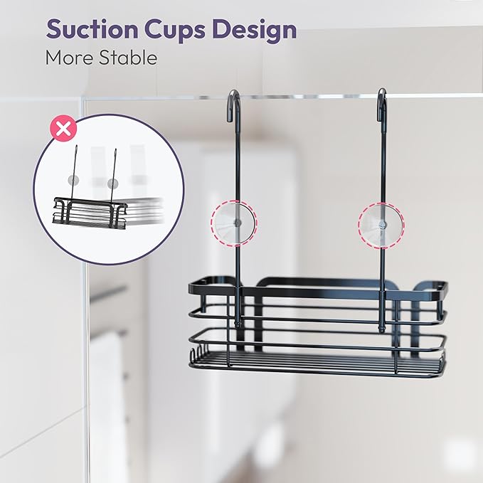 SWTYMIKI Shower Caddy Hanging Organizer - Over the Door Shower Caddy with 6 Hooks, 2 Installation Ways, Stainless Steel Rustproof Bathroom Organizer, Black