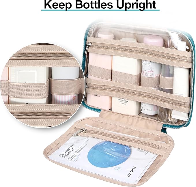 BAGSMART Toiletry Bag Hanging Travel Makeup Organizer with TSA Approved Transparent Cosmetic Bag Makeup Bag for Full Sized Toiletries, Large-Blue