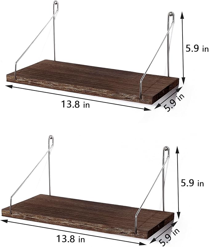 Floating Shelves Set of 2 Rustic Solid Wood Floating Shelf Wall Storage Shelves for Living Room, Bedroom, Bathroom, Kitchen Laundry, Office,no Drill Shelf(Retro Color M+M)
