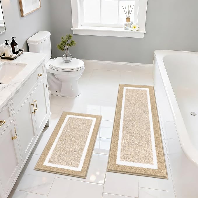 Pauwer Bathroom Rugs Sets 2 Piece, Non Slip Bath Mats for Bathroom, Absorbent Bath Rugs Floor Mat, Machine Washable Shower Rugs for Bath Floor, Tub and Shower