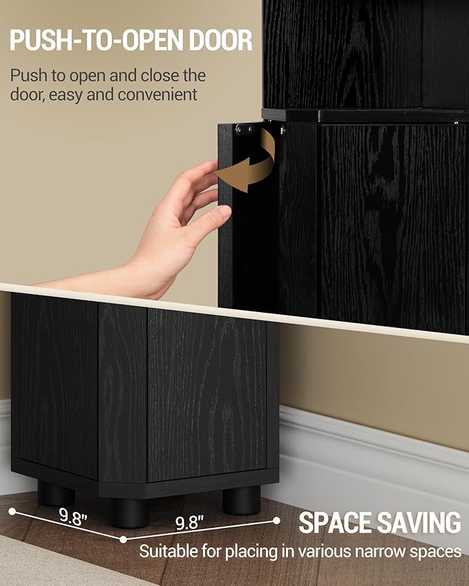 Hzuaneri Corner Cabinet, Small Bathroom Corner Cabinet with Doors, Narrow Storage Cabinets with Adjustable Shelves, Bathroom Organizers and Storage for Small Space, Black BC21004X