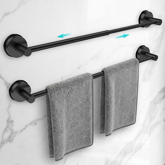 Adjustable Suction Cup Towel Bar for Bathroom Wall,14.6Inch~24 Inch Towel Racks for Bathroom,Stainless Steel Bath Towel Holder for Shower,2 Pack(Matte Black)