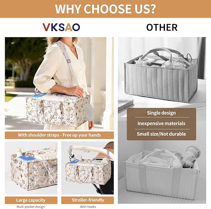 Colorful Cute Cartoon Animal Prints Baby Diaper Caddy Organizer, Large Storage Basket for Newborn Essentials Must Haves Baby Shower Gifts