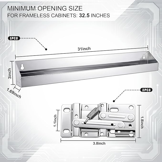 1 Set 31 Inch Stainless Steel Sink Drawer Tip Out Tray Kit Include Tip-Out Sink Trays and Hinges Large Pull Out Storage Organizer for Kitchen Bathroom Base Cabinets